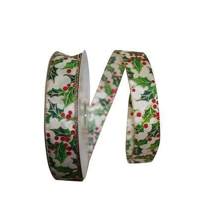 RELIANT RIBBON Holly Value Wired Edge Ribbon Multi Color 2.5 in. x 50 yards 92323W-001-40K